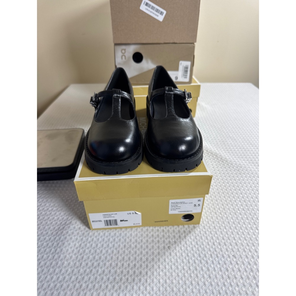 Michael Kors Mary Jane Women 5.5 Darrington Black Leather Lug Sole NIB